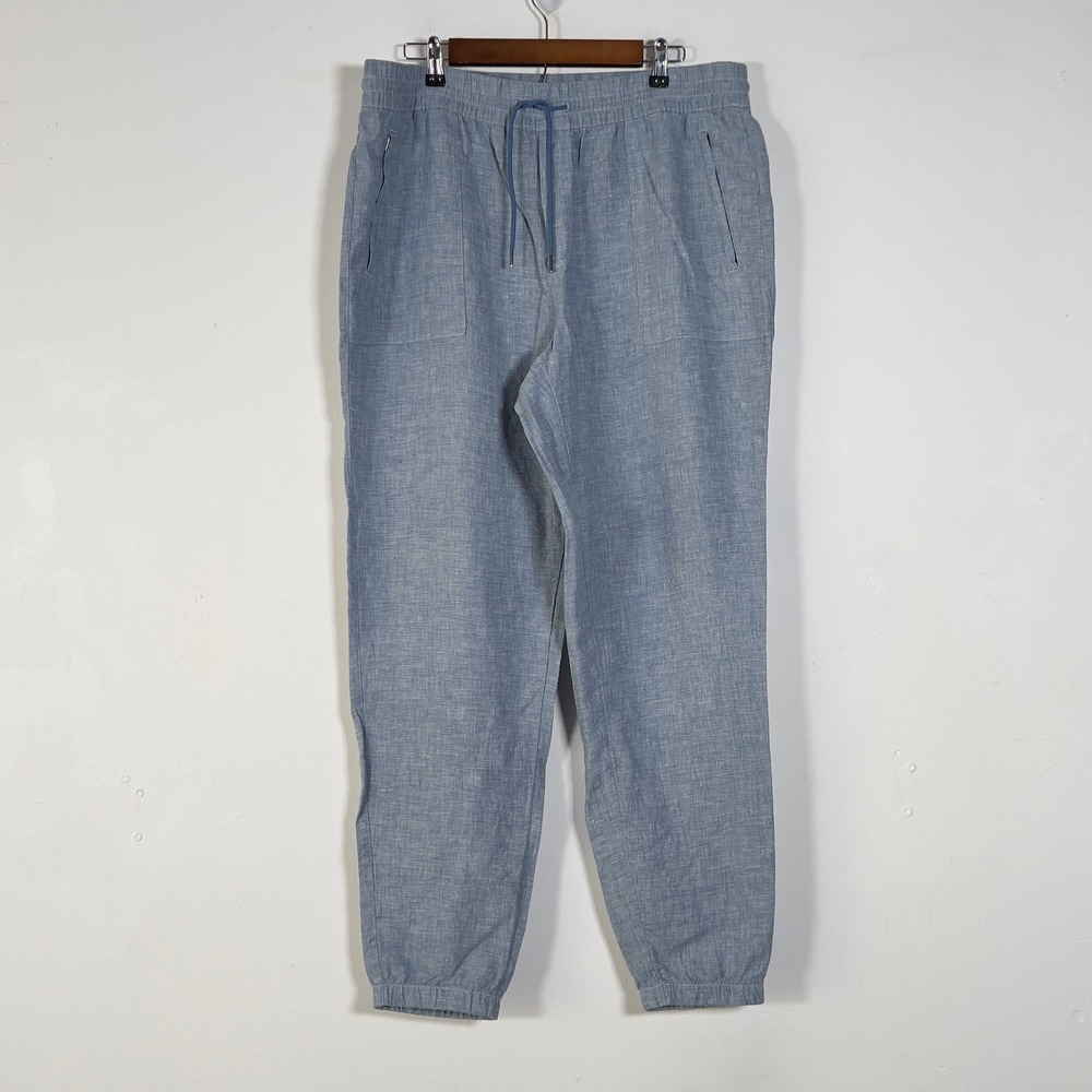 Athleta 100% Linen Jogger Pants Womens Sz 16T Blue Pull On Drawstring